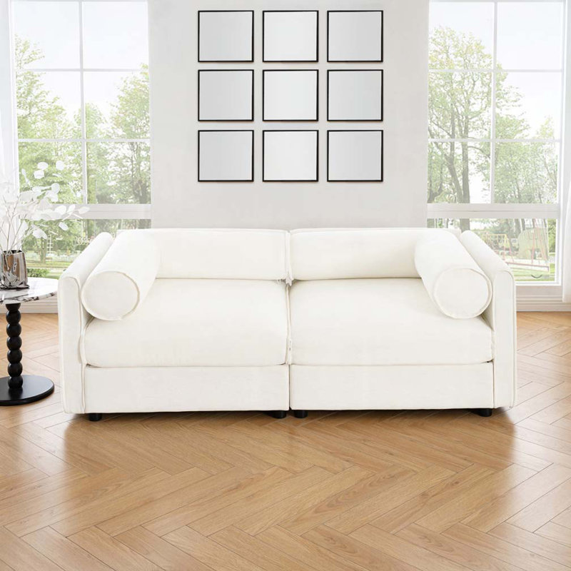 Canapé en chenille, H 27,9 po x l 75,5 po x P 37,4 po, 2, Blanc