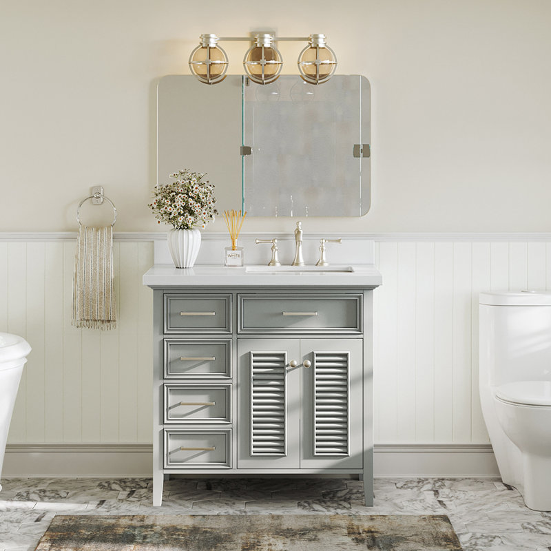 Kensington Single Vanity, Gray, Pure White Quartz