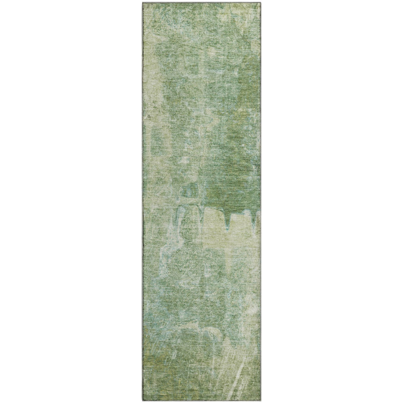 Premium Machine Washable Mayfield AMF2226 Abstract Rug, 2'3" x 7'6" Runner, Aloe