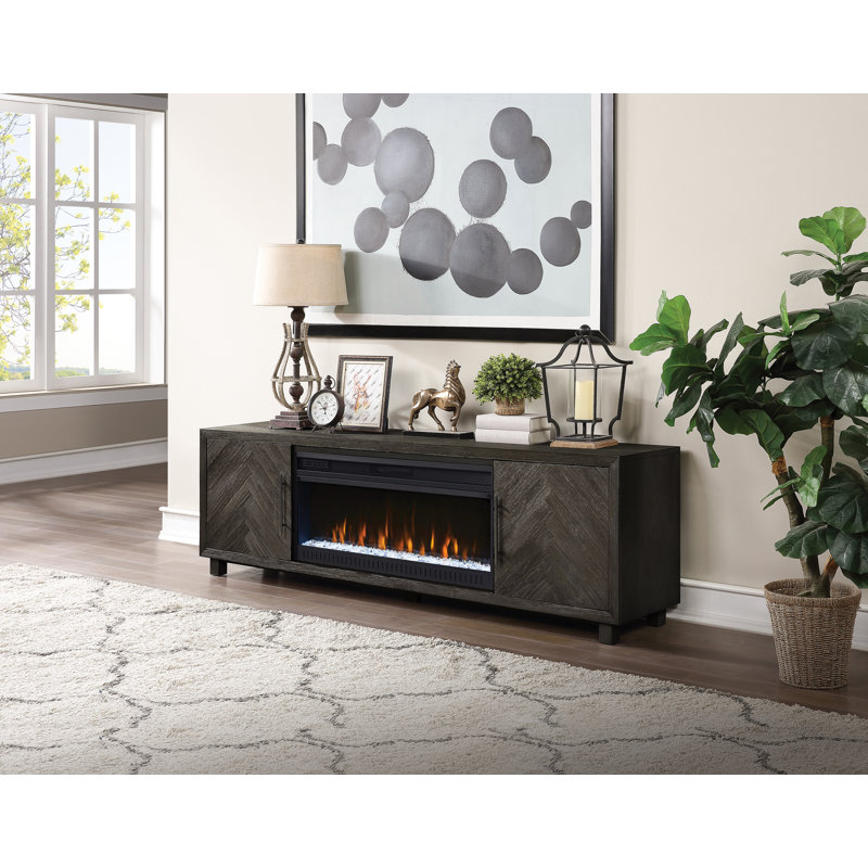 Oloughlin Fireplace Console, Entertainment Storage, TV Stand, Fully Assembled, Gray, 24.75" H x 80" W x 15" D