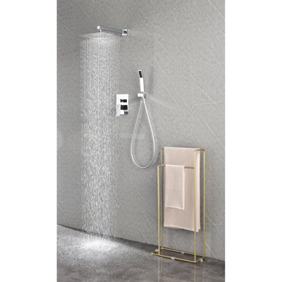 Système de pomme de douche à pluie 12 po à fixation murale - Laiton naturel moulé avec expérience de stabilité et de tunnel