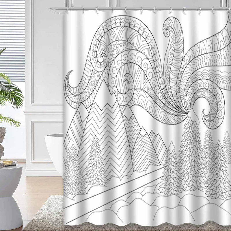 Rideau de douche avec 12 crochets Doodle, L 72 po x l 84 po