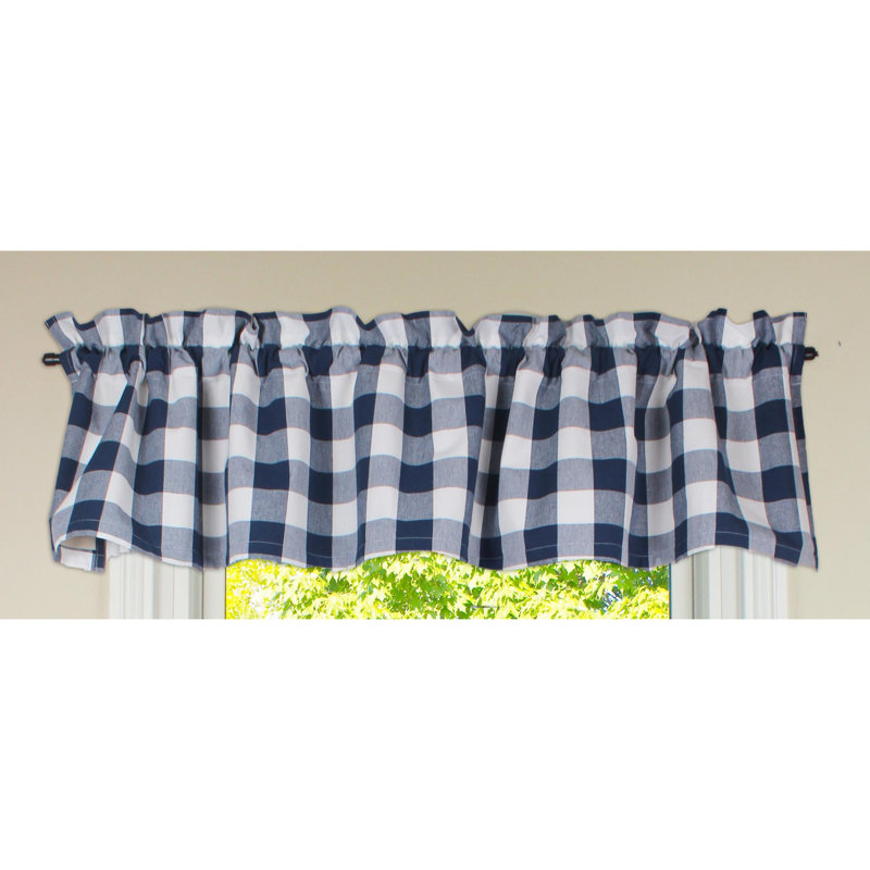 Anceline Cotton Plaid Ruffled Window Valance, Navy Blue