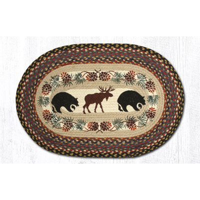  Black Bears Oval Braided Jute Tread 30" H Hand-Stenciled Rustic Cabin Accent