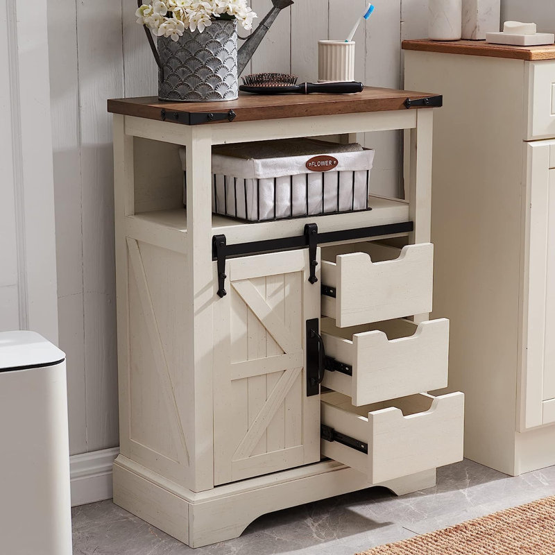 Taeron Oak Freestanding Bathroom Cabinet, White