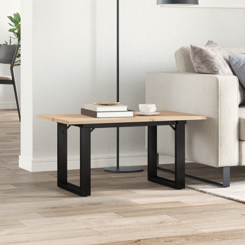 Coffee Table O-Frame Solid Wood Pine And Steel, 40cm H x 80cm W x 50cm D
