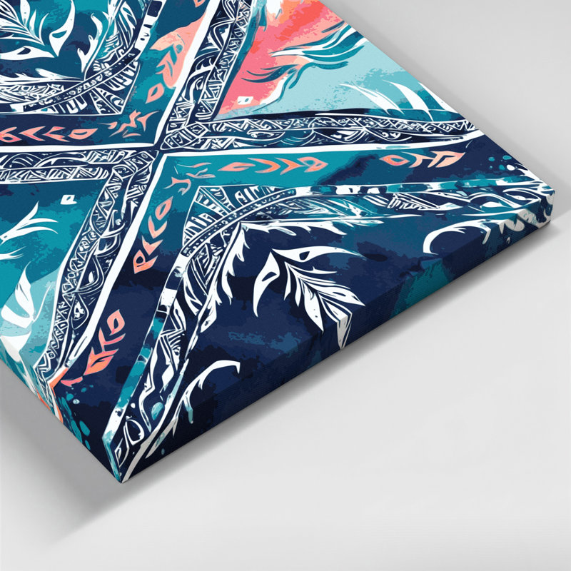 Toile hawaïenne à motif tribal beige sur toile, H 32 po x l 32 po