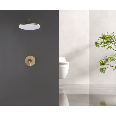 Système de douche de pluie mural 12 "avec valve en laiton massif, commande à poignée simple - or brossé