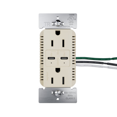 radiant 15A Tamper Resistant 65W Power Delivery USB Type C Duplex Outlet