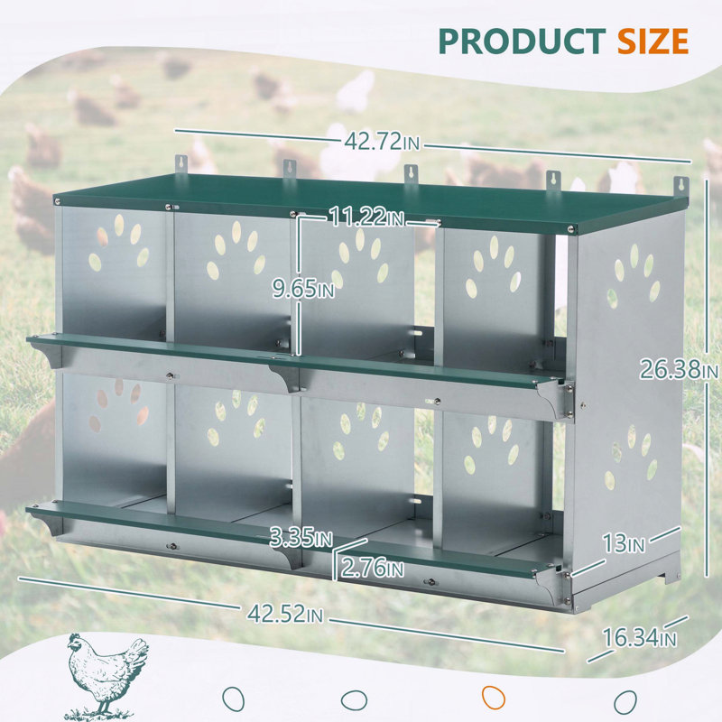 Boîte de 8 poulets en métal, H 26,38 po x l 42,72 po x P 16,34 po