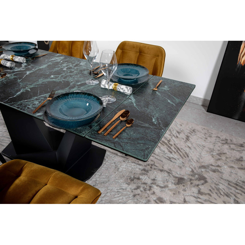 PARMA Glass Top Metal Base Dining Table, 35" W x 62" L
