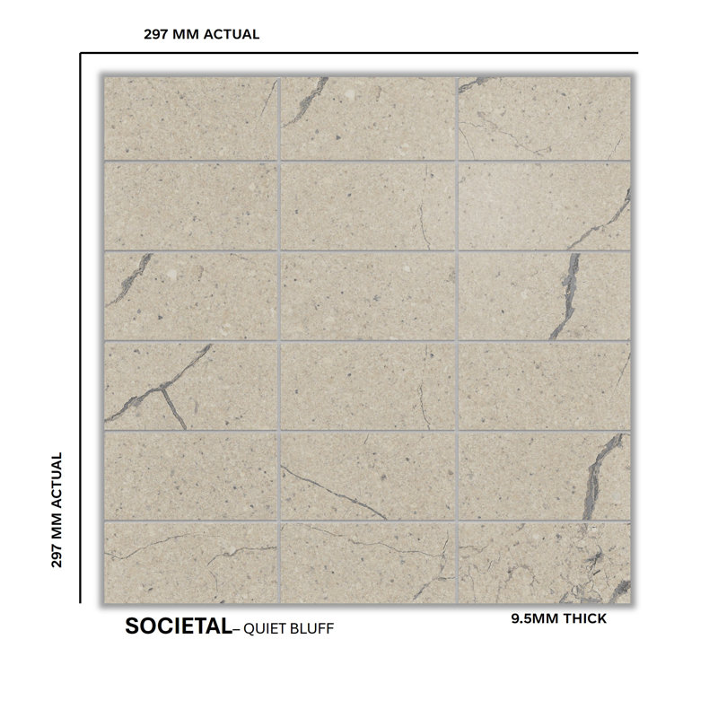 Societal 2" X 4" Porcelain Stone Look Tile Mosaic Sheet, Quiet Bluff