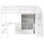 Lit mezzanine double blanc avec bureau en L, tiroirs, armoire et rangement d'escalier - Construction compacte et élégante