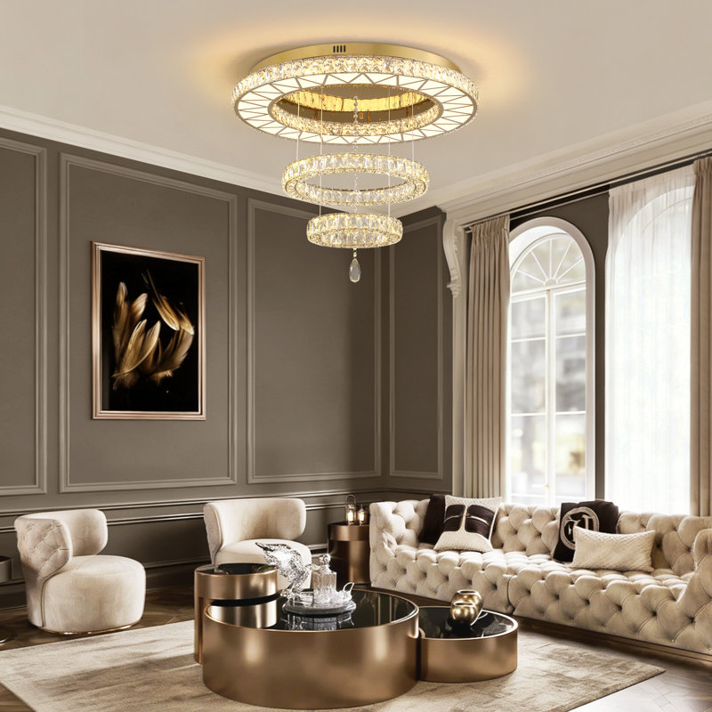 Eulean 31.5" Modern Dimmable 3 Tiered LED Flush Mount Crystal Chandelier