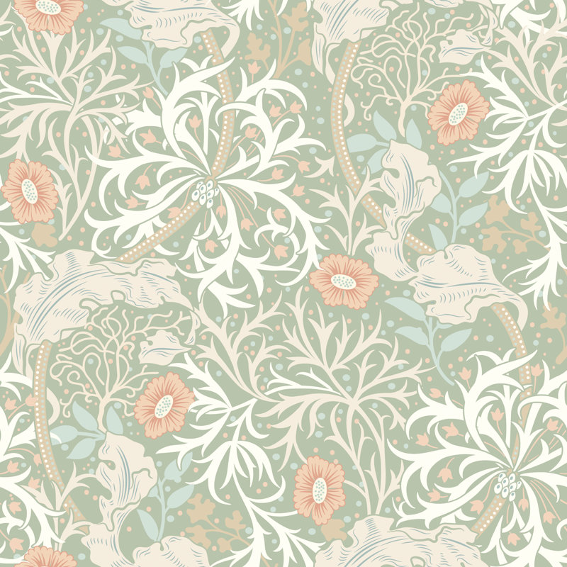 Padstow 10m x 50cm Wallpaper Roll, Sage/Apricot