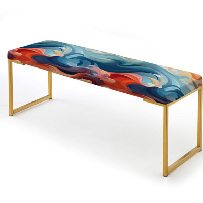 Blue And Orange Swirling Harmony Waves - Abstract Upholstered Gold Bench