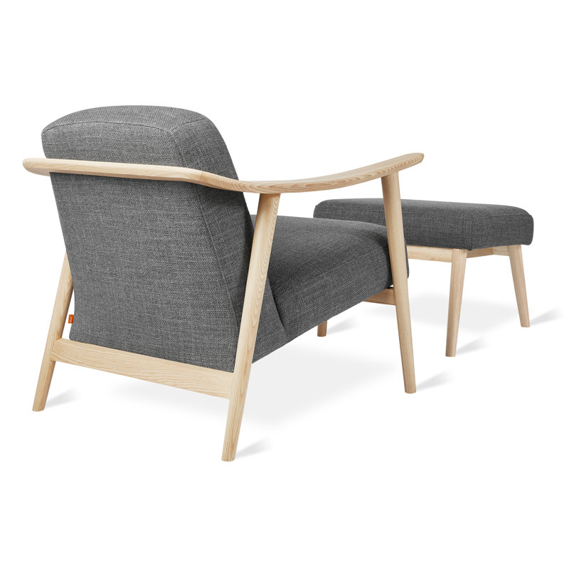 Baltic Armchair with Ottoman, Saddle Black Genuine Leather, Ash Natural