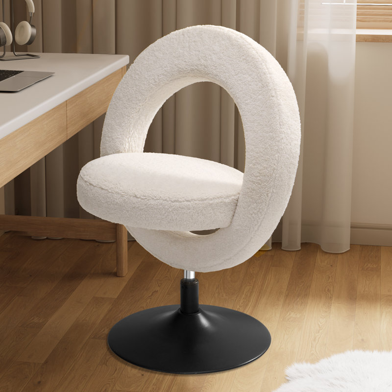 Cozy Bouclé Fabric Armless Desk Chair | Space-saving Fold-up Design | 360° Swivel Vanity & Task Chair For Small Spaces | Adjustable Height | Modern Accent Style