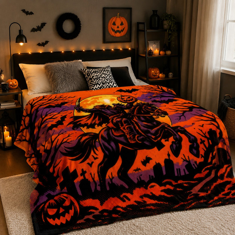 Jeté Spooky Headless Horseman Halloween, couverture douillette gothique pour canapé-lit Home Decor