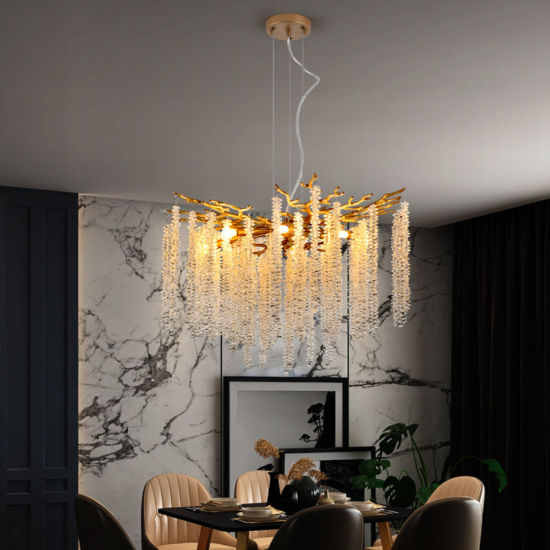 Lustre contemporain à branches en cristal à intensité variable, H 70,9 po x l 23,6 po x P 23,6 po