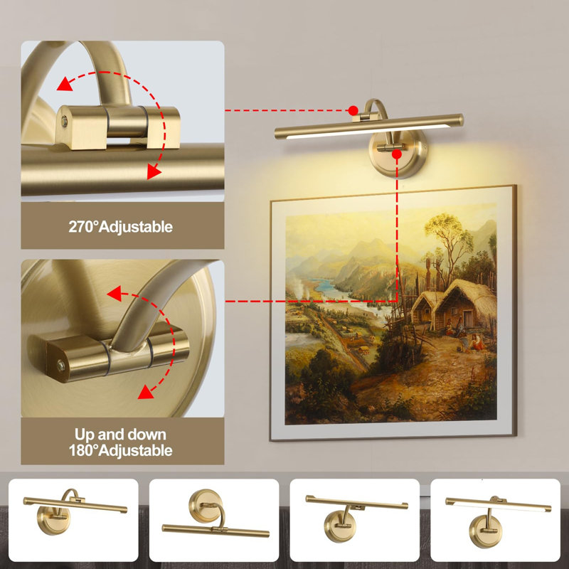 16 Inch Hardwired Picture Frame Lights, Brass