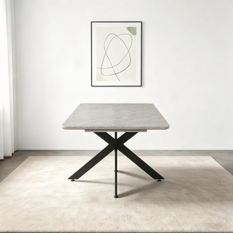 Table de salle à manger extensible 62,4 "à 78,15" avec base en X noire, Gris / Noir