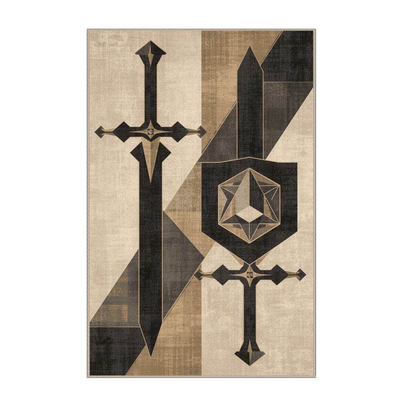 Tapis géométrique beige et moderne à motif épée et bouclier Barnesville lavable à la machine, 7 x 9