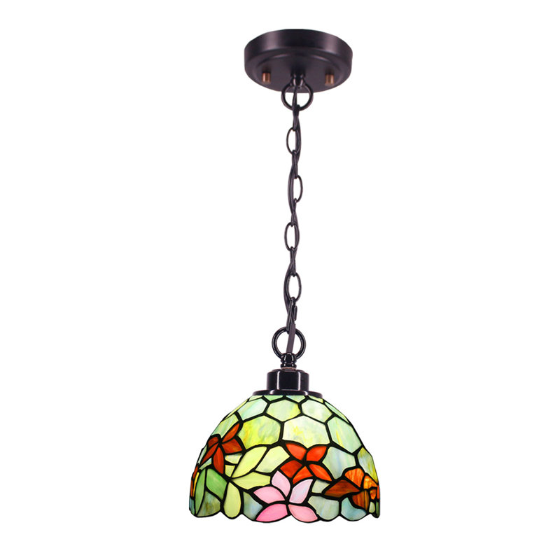 Tiffany Chain Pendant Lighting Tall 181 Inch, 8 Inch Small Stained Glass Shade Mini Hanging Lamp, 31" H x 8" W x 8" D