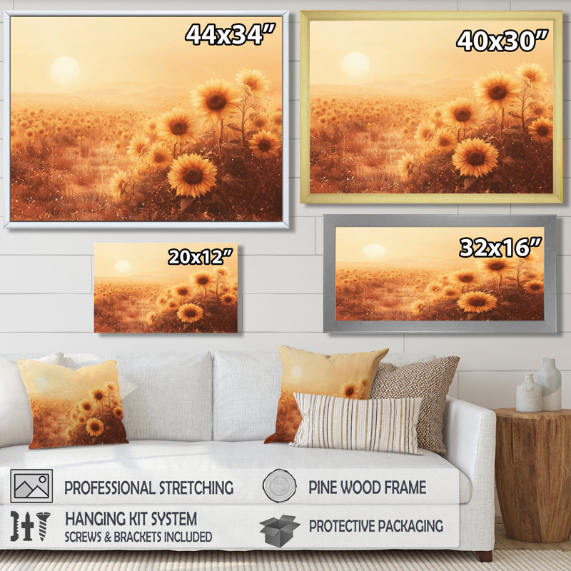 «Doralice Countryside Mirage Sunflowers Under The Sunrise - Sunflowers», reproduction d'art sur toile, H 24 po x l 32 po