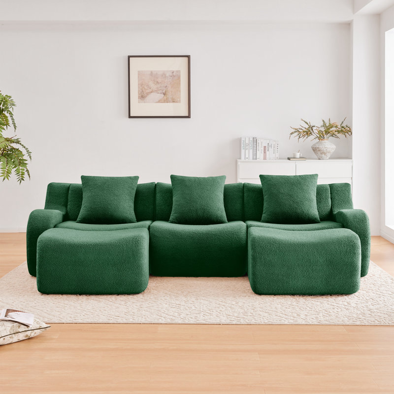 Canapé Soft Teddy, H 35,4 po x l 115,3 po x P 65,7 po, Vert