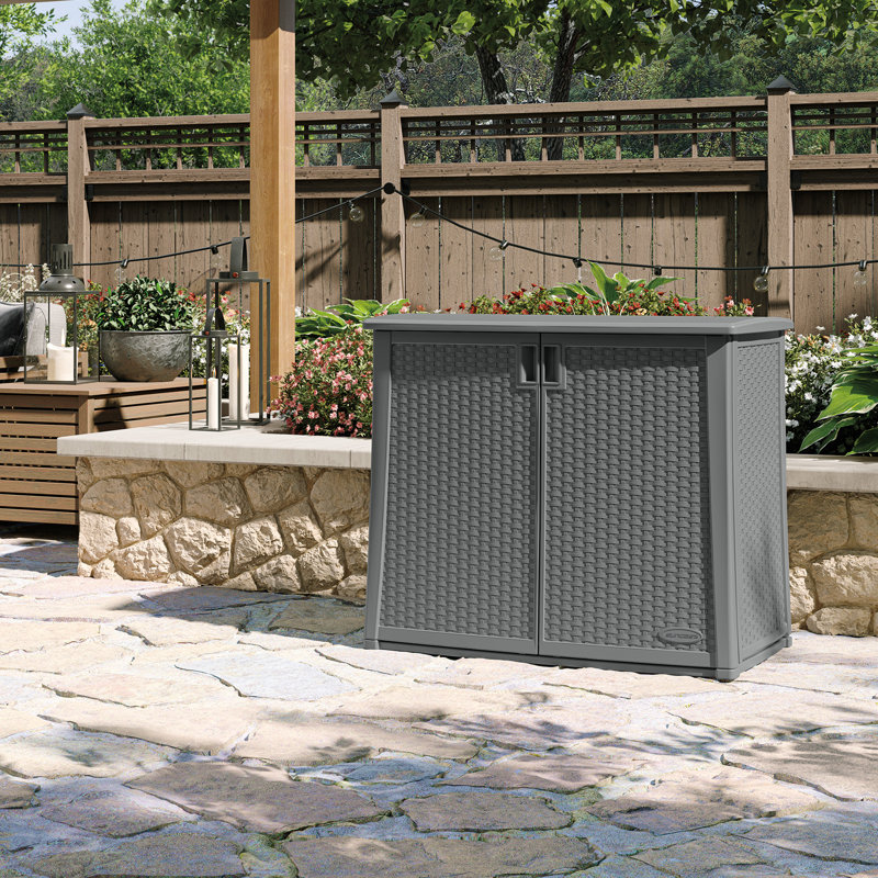 Suncast 37.25 in. W x 17.5 in. D Resin Wicker Storage Cabinet for Outdoor Storage, Made in the USA