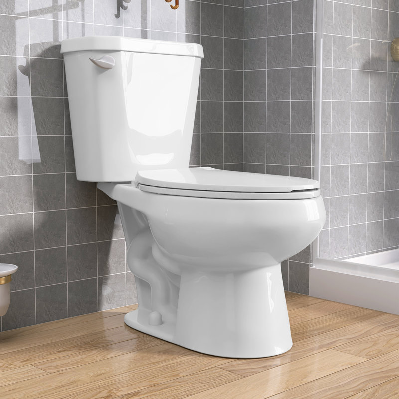 Toilette allongée deux pièces 17 po avec siège simple à fermeture en douceur 1,28 GPF, toilette au sol blanche