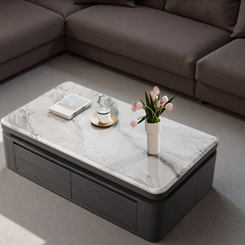 Table basse moderne en pierre micro-cristalline, Blanc / Gris, H 19,7 po x l 51,1 po x P 31,5 po, Gris