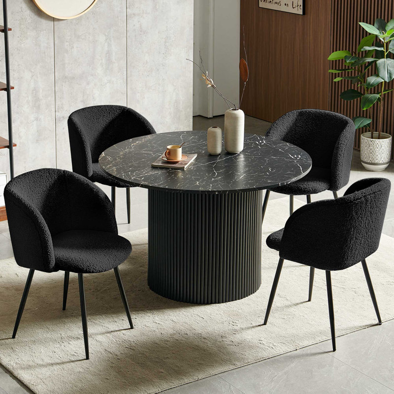 Round Table With Set Of Four Barrel Chairs, Black
