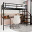 Lit mezzanine avec bureau en forme de L, grand espace de rangement et compartiments de rangement, structure de lit robuste avec escalier, garde-corps continu, peu encombrant, silencieux, sans ressorts éléphants requis-912313964