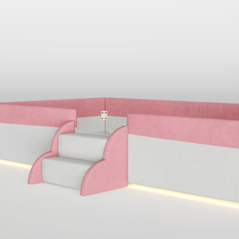 Lit double tapissier sur pied avec clôture, Double, Rose et blanc