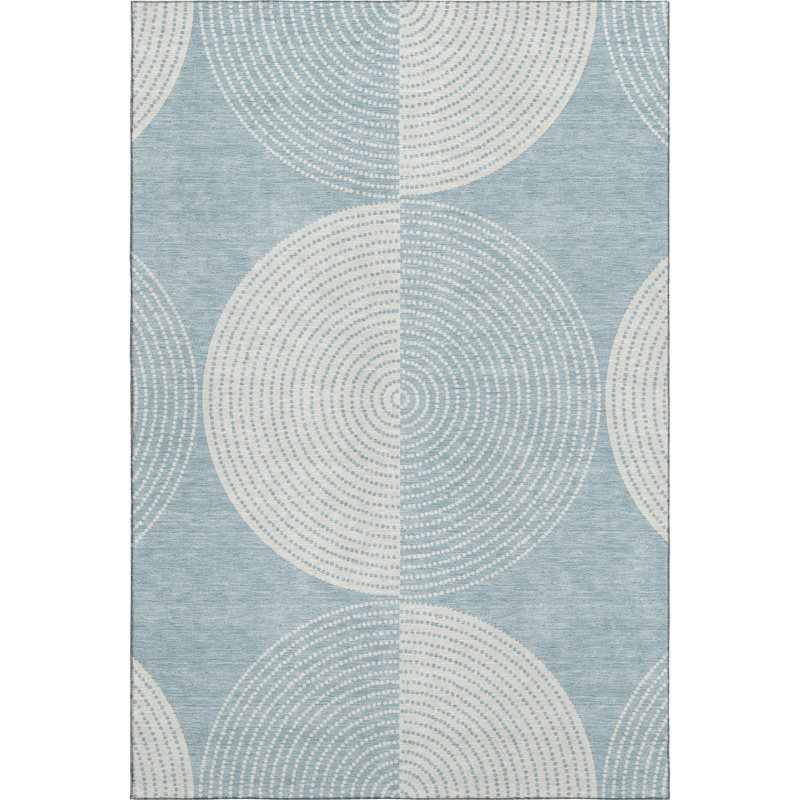 Premium Machine Washable Mayfield AMF2275 Geometric Rug, Denim, 3' x 5'