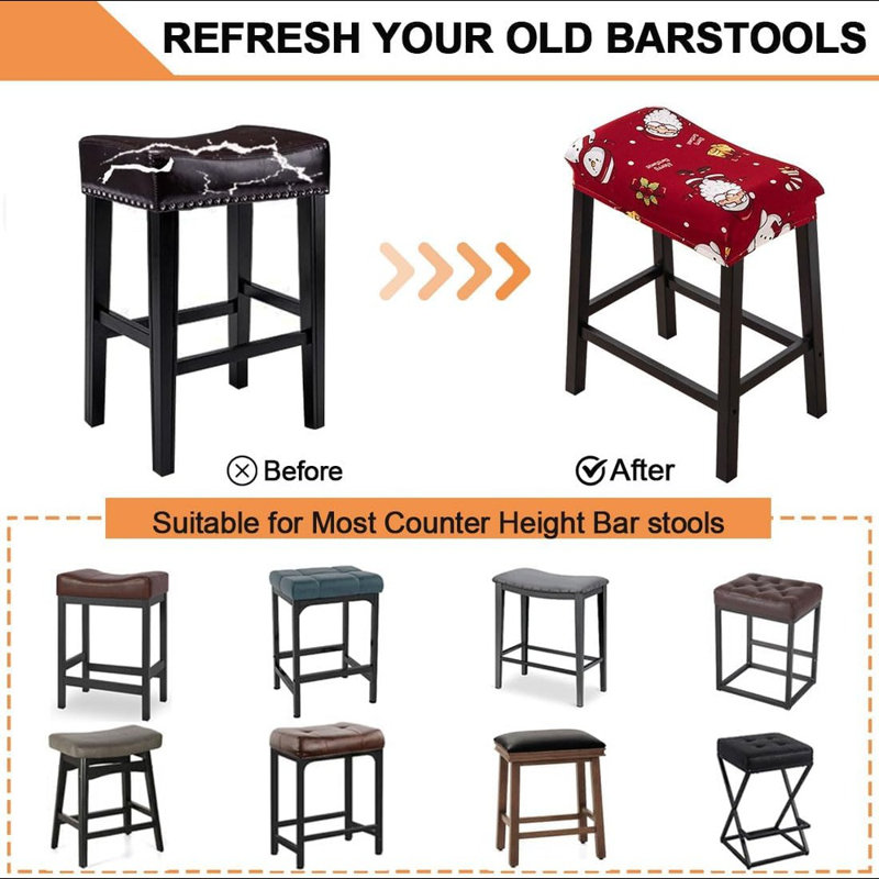 Bar Stool Cover Rectangle Set Of 4 Printed Stretch Counter Height Bar Stools Slipcovers Saddle Stool Slipcover Bench Seat Protector Backless Bar Stools Covers For Kitchen Counter