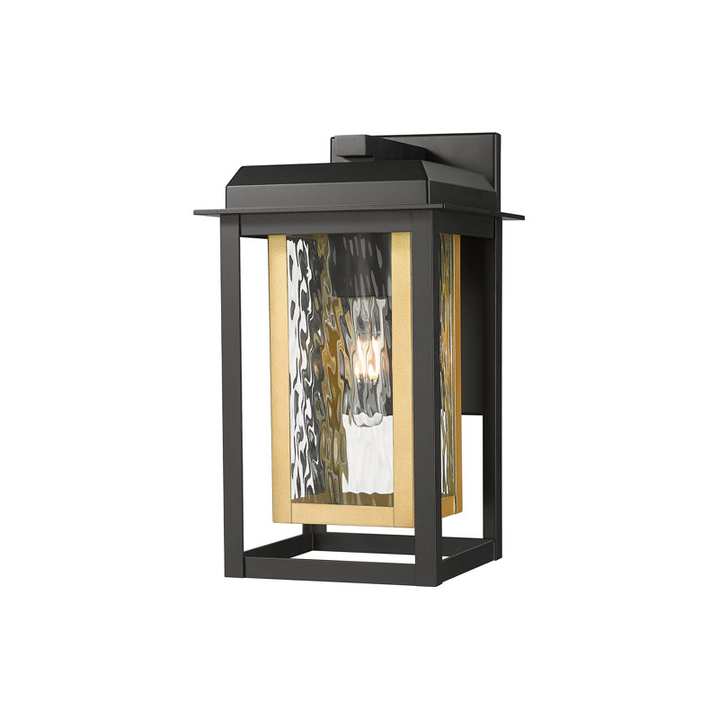 Mansfield 1-Light 13" Matte Black & Brass Coastal Outdoor Sconce With Water Glass, Matte Black/Brass, 13, Water Glass