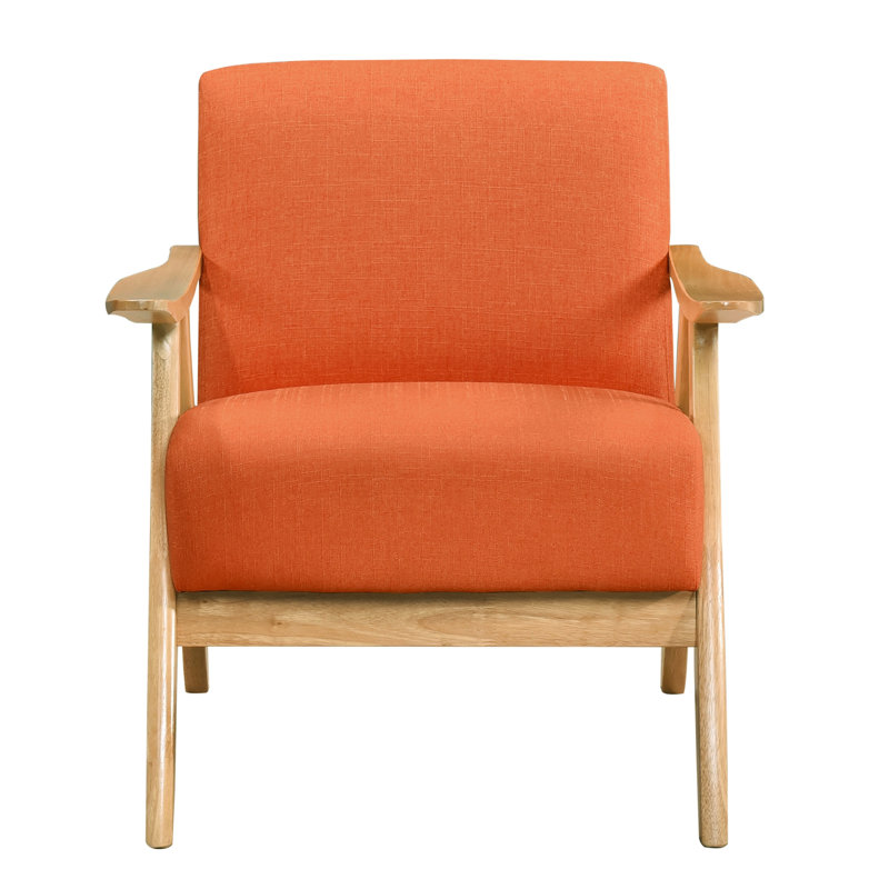 Chaise d'appoint moderne en tissu orange: structure en bois d'hévéa massif avec ressorts ensachés et rembourrage en mousse, hauteur de l'assise de 18 po, couleur: 100%, bois