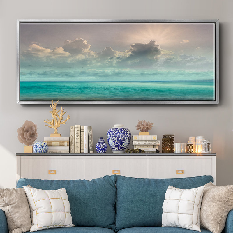 Caribbean Water- Framed Canvas, 8" H x 20" W