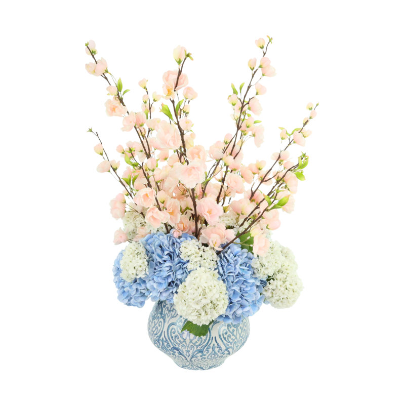 Cherry Blossom and Real Touch Hydrangea Arrangement