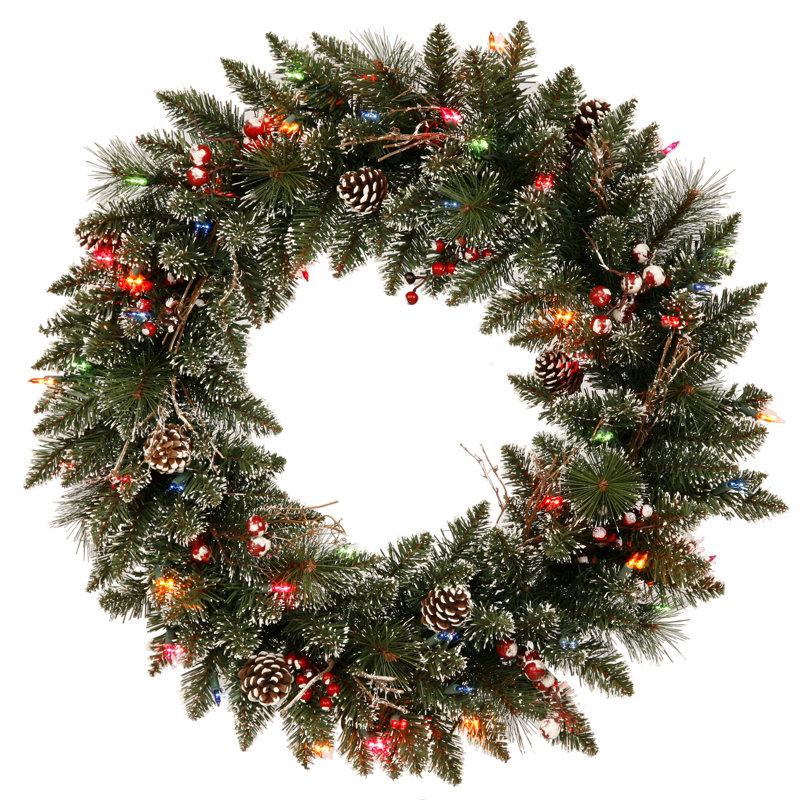 Couronne de pin artificielle, H 30 po x l 30 po x P 3 po, Transparent