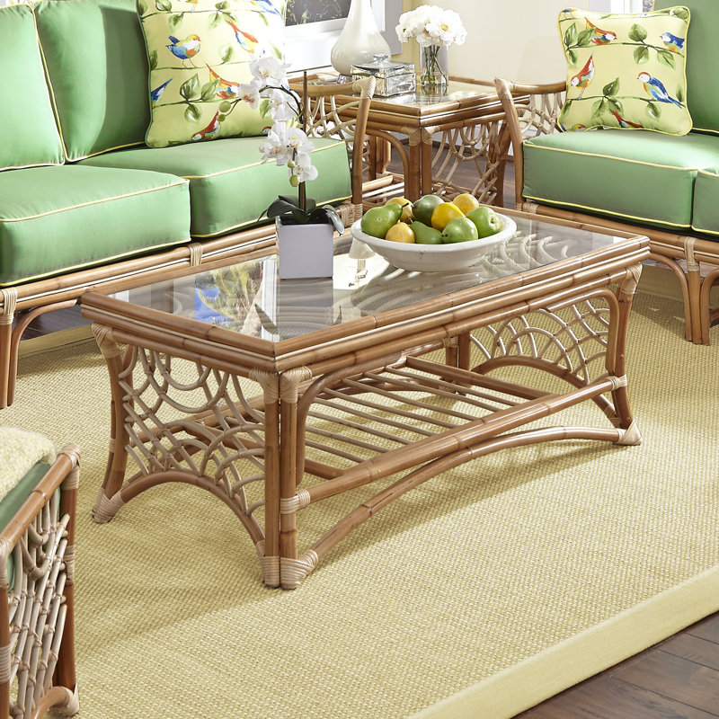 Rainey Glass Top Single Coffee Table, Natural, 19" H x 42.5" L x 24" D