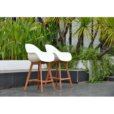 Rafael Teak Finish Patio Bar Chairs With Arms by Kitsco