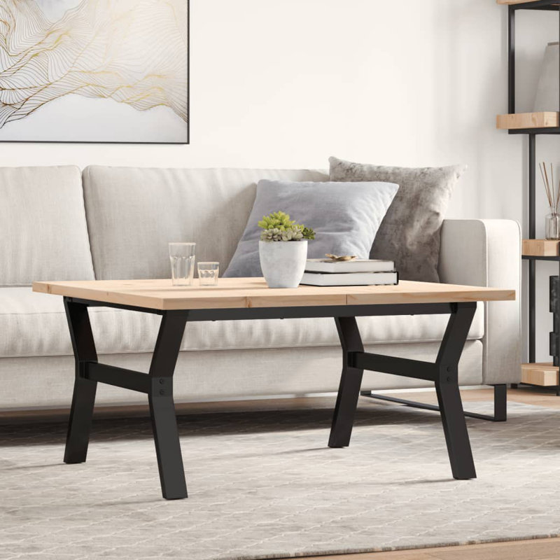 Coffee Table Y-Frame Solid Wood Pine And Steel, 45.5cm H x 90cm W x 90cm D