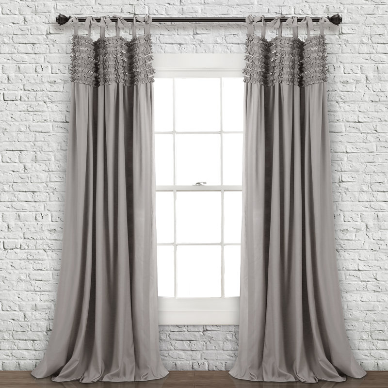 Lydia Ruffle Semi Sheer Curtain Pair, 40" W x 95" L, Gray