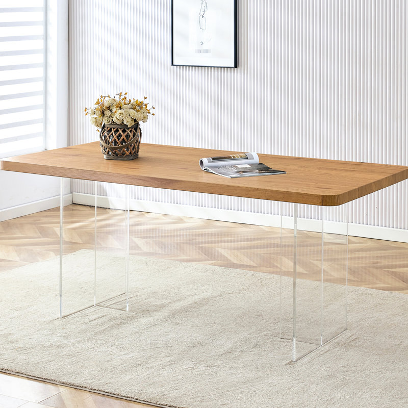Minimalist Acrylic Legs Wooden Table - Rectangular Computer Desk & Dining For Different Environments Simple Assembly Instructions Modern With Multiple Process
