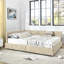  Structure de canapé-lit grand avec rangement et dossier avec accoudoirs, lit plateforme en velours, beige-135947457