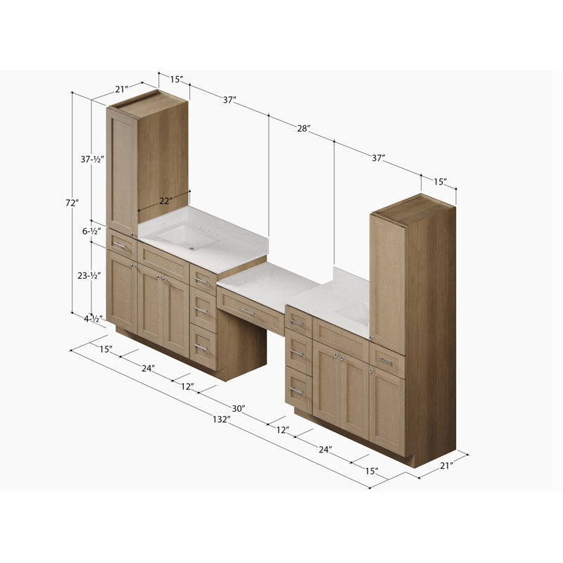 Meuble-lavabo double Disar, Chêne naturel